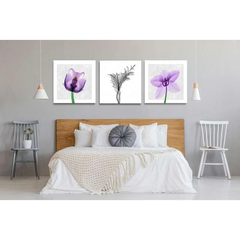 3 Cuadros flores lila lienzo Arte y decoración Cuadros para Dormitorio elegantes 